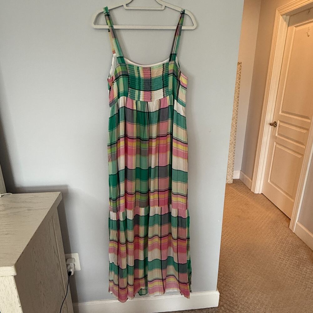 LOFT Green Pink Plaid Maxi Dress - Picture 8 of 8